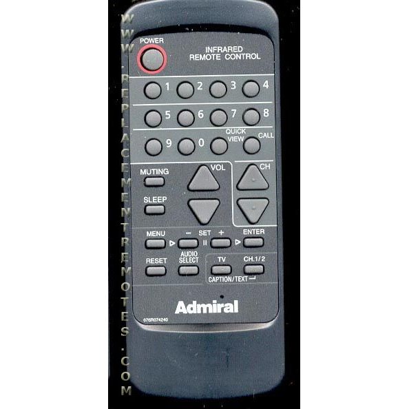 Sharp 076R074240 Admiral TV Remote Control