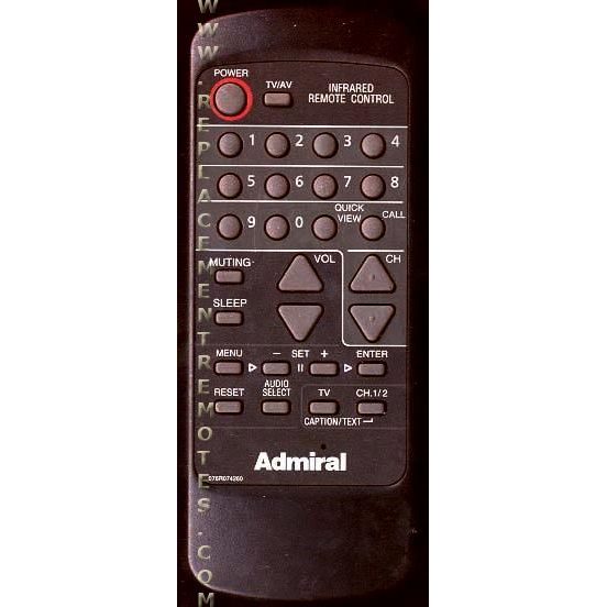 Sharp 076R074260 Admiral TV Remote Control