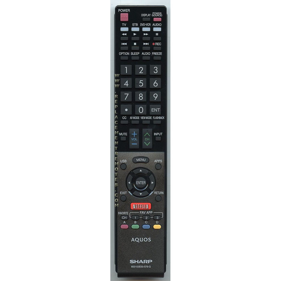 Sharp 600153E00579G TV Remote Control