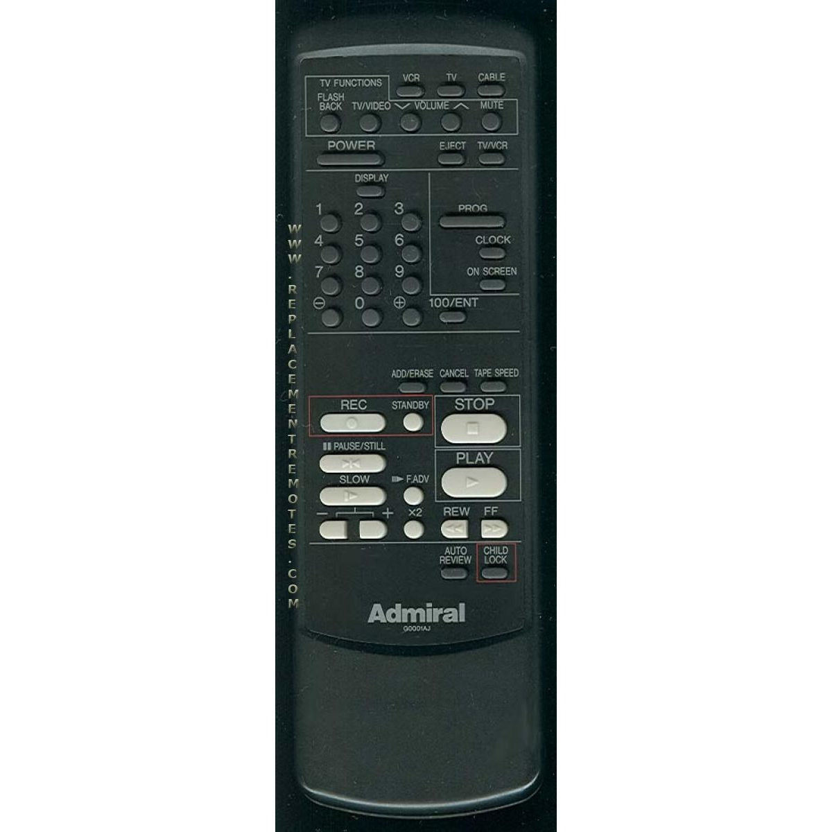 Sharp G0001AJ Admiral VCR Remote Control