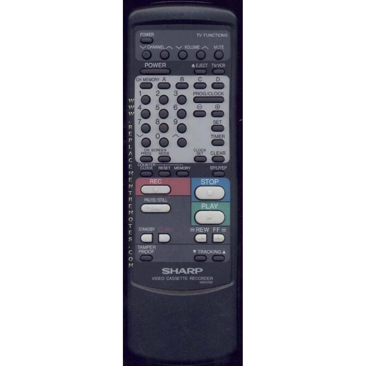 Sharp G0633GE VCR Remote Control