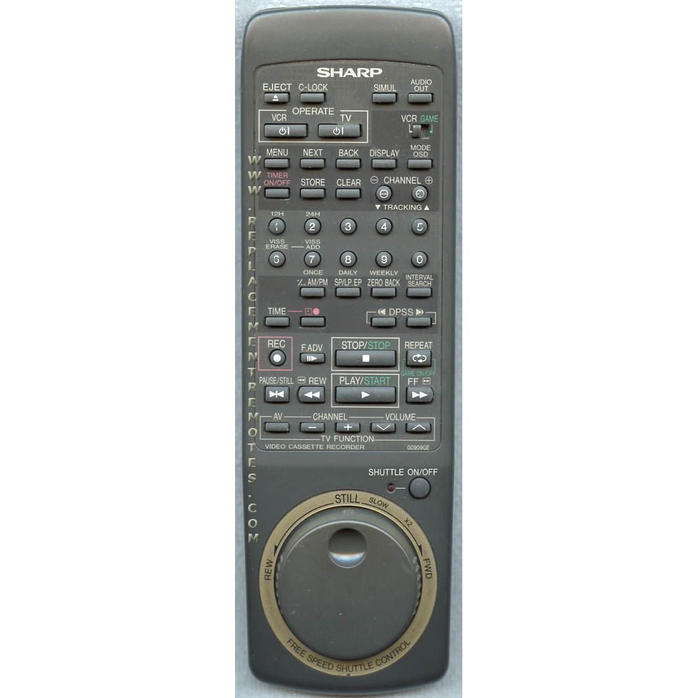 Sharp G0909GE VCR Remote Control