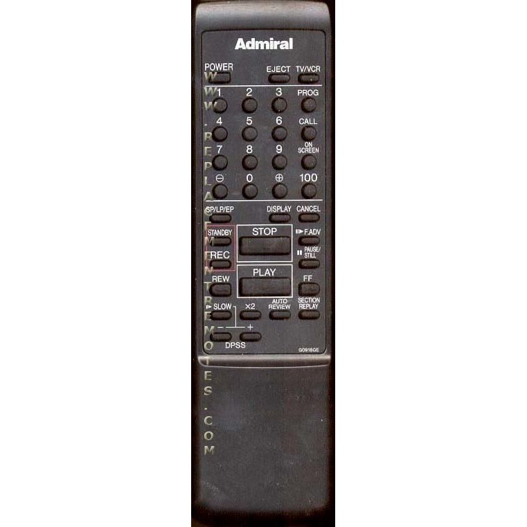 Sharp G0918GE Admiral VCR Remote Control