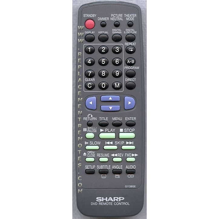 Sharp G1138GE DVD Remote Control