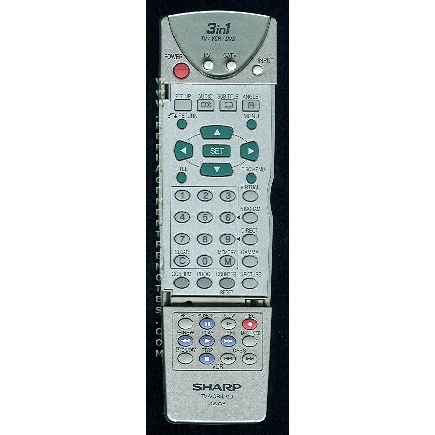 Sharp G1687SA TV/VCR/DVD Remote Control