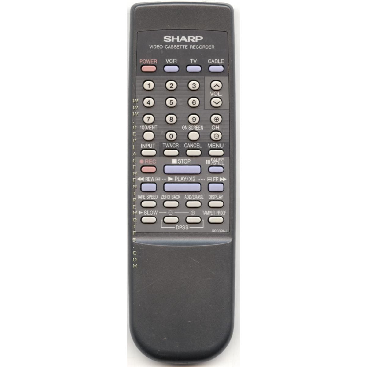 Sharp RRMCG0039AJSA VCR Remote Control