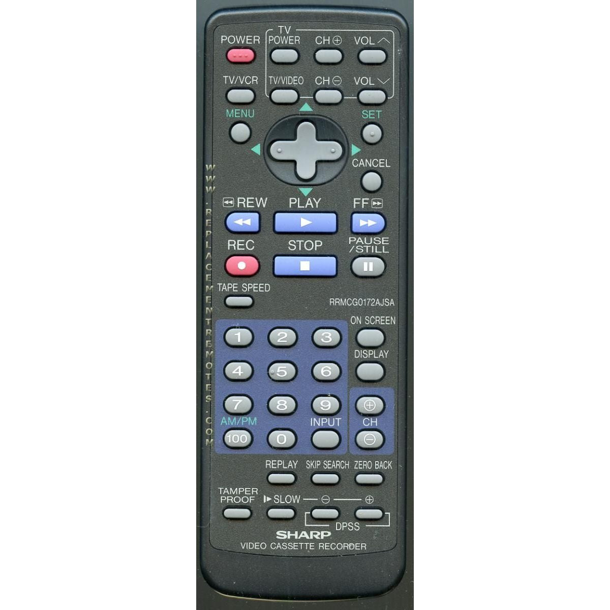 Sharp RRMCG0172AJSA VCR Remote Control