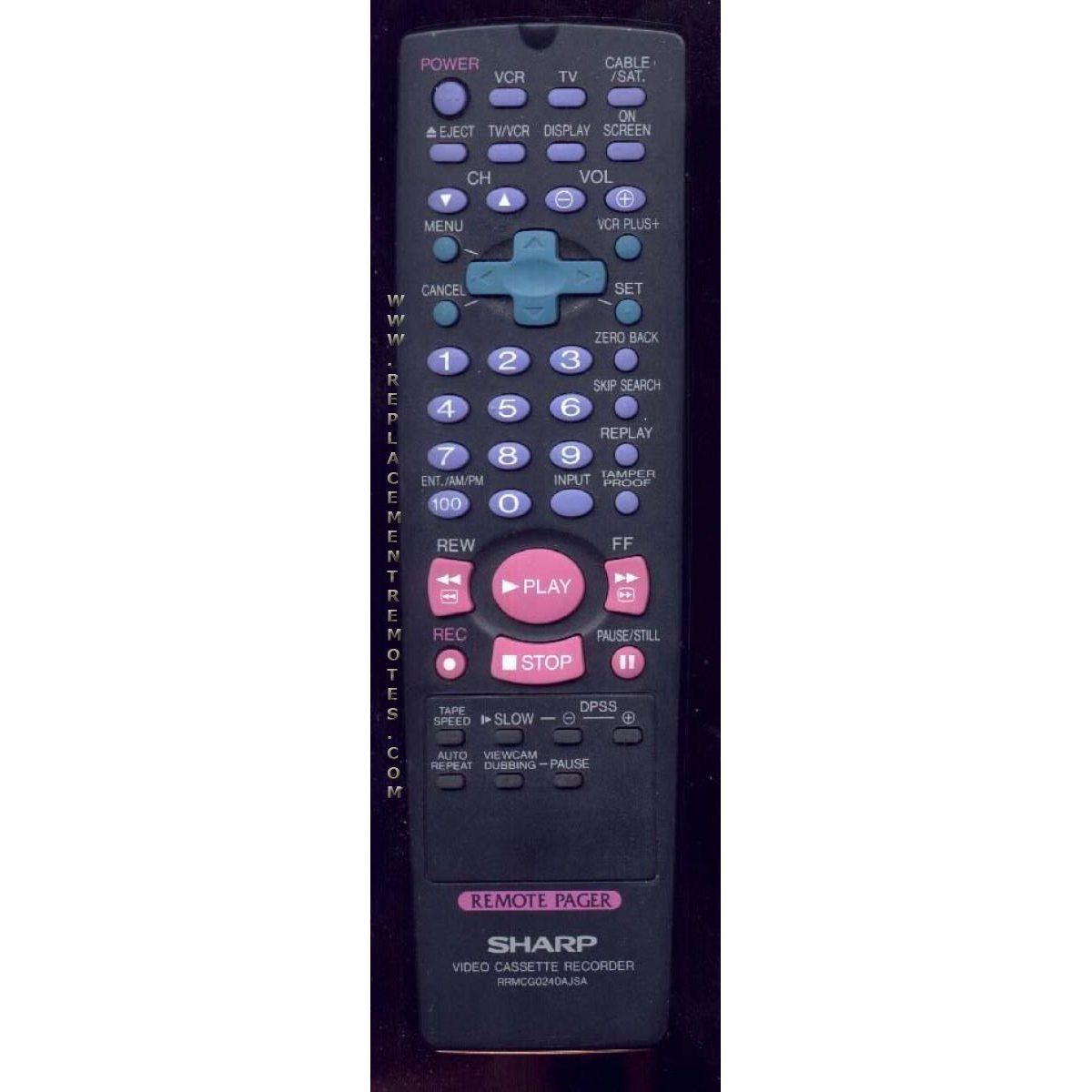 Sharp RRMCG0240AJSA VCR Remote Control