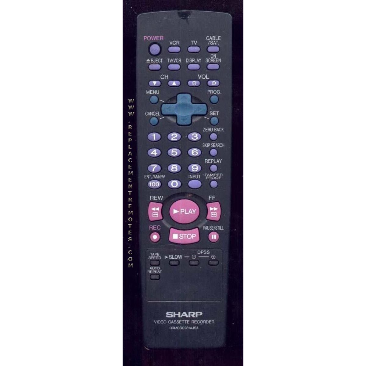 Sharp RRMCG0281AJSA VCR Remote Control