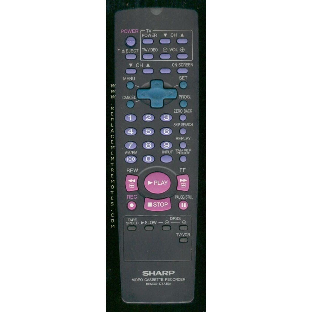 Sharp RRMCG1174AJSA VCR Remote Control