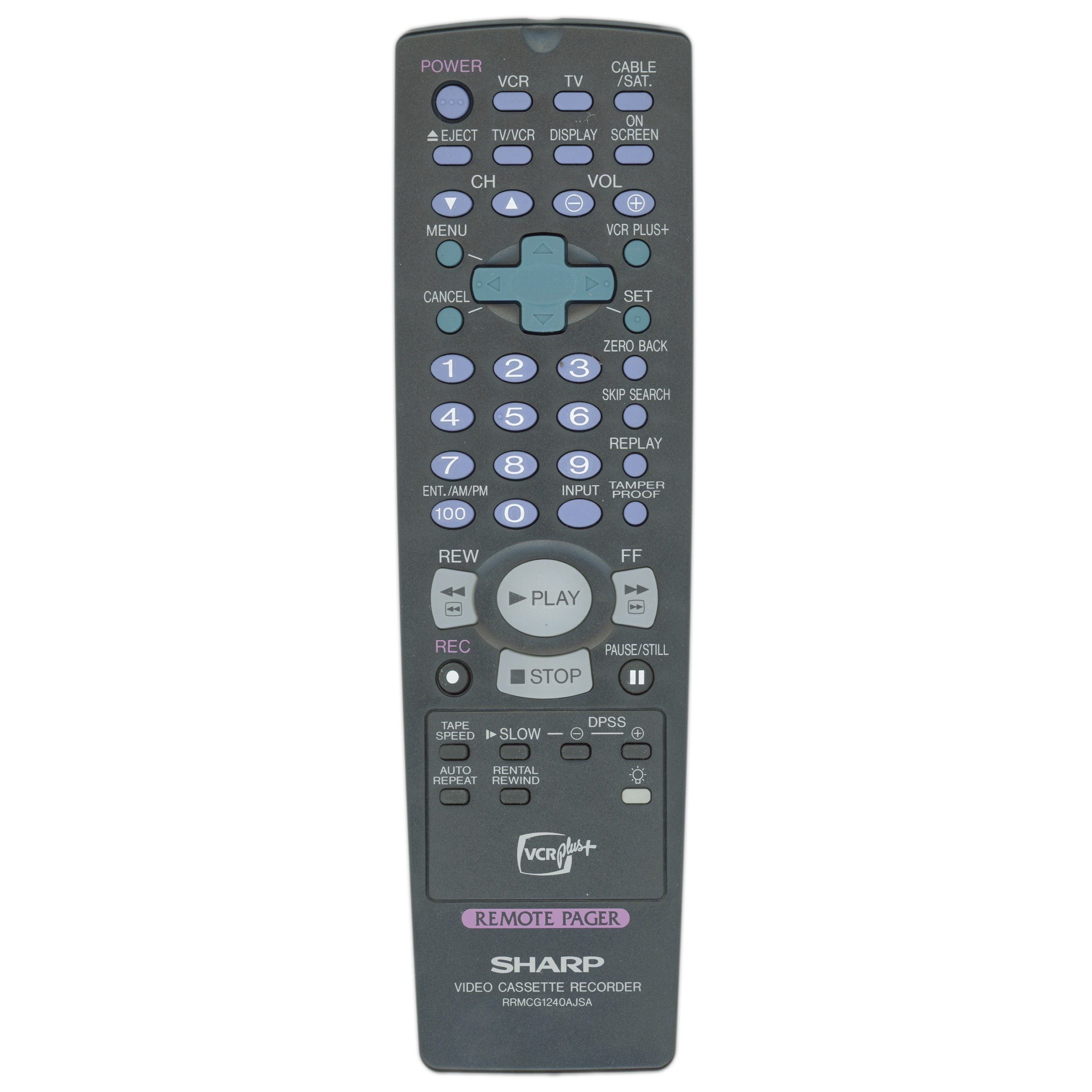 Sharp RRMCG1240AJSA VCR Remote Control