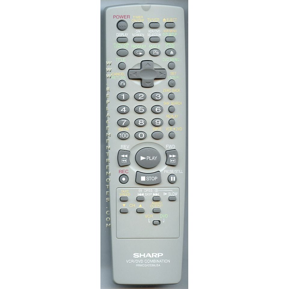 Sharp RRMCGA053WJSA DVD/VCR Remote Control