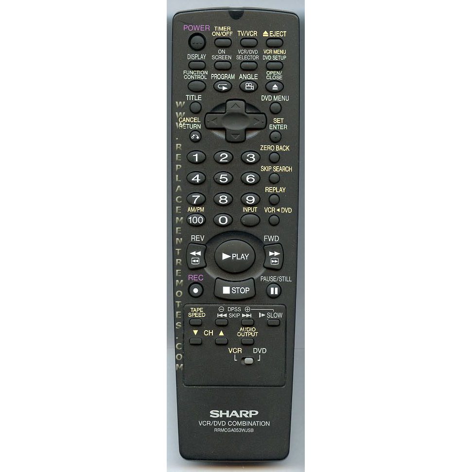 Sharp RRMCGA053WJSB DVD/VCR Remote Control