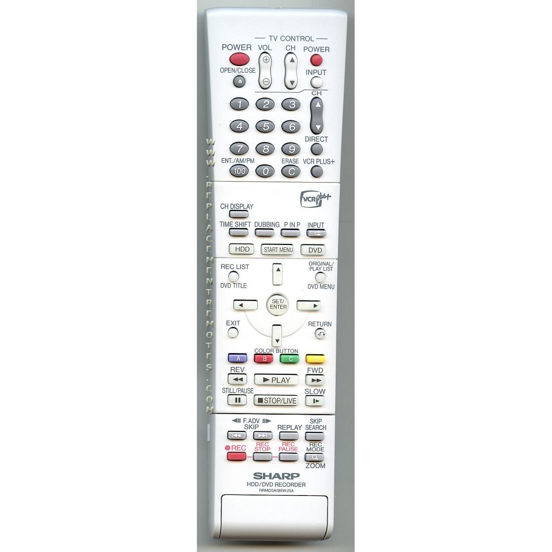 Sharp RRMCGA198WJSA DVDR Remote Control