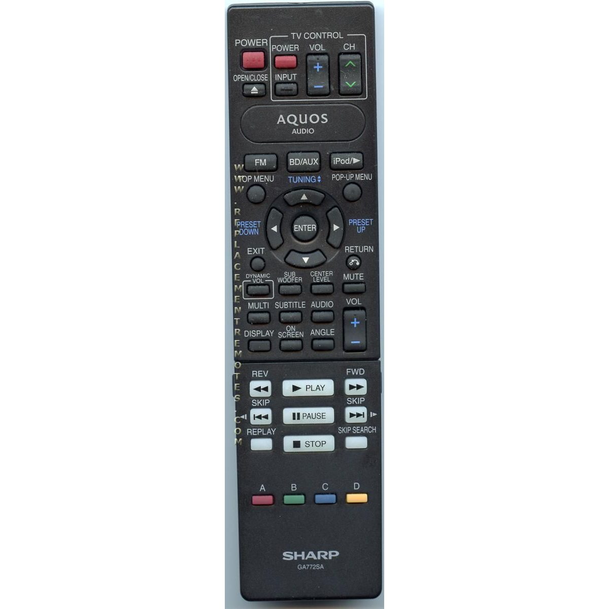 Sharp RRMCGA772SA Receiver Remote Control