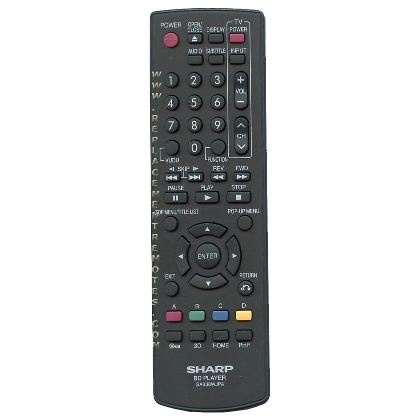 Sharp RRMCGA938WJPA Blu-ray Remote Control