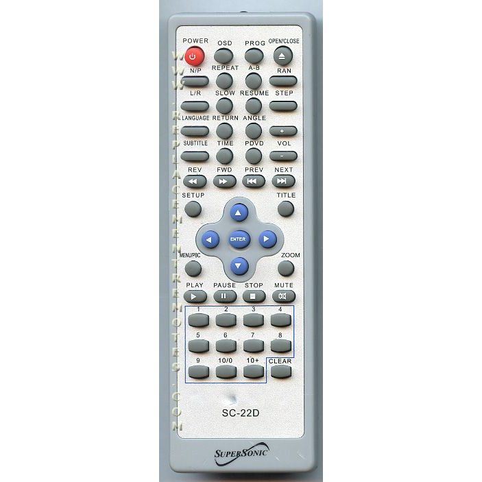 SuperSonic SC22D DVD Remote Control