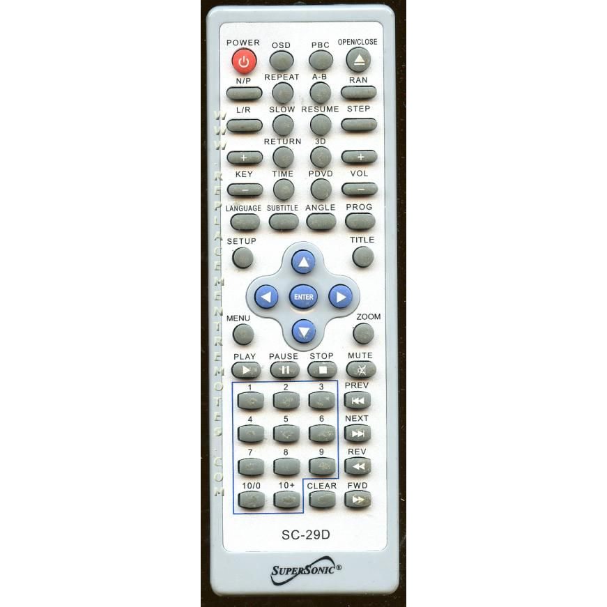 SuperSonic SC29D DVD Remote Control