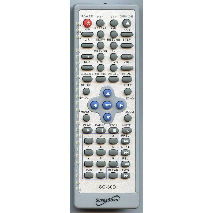 SuperSonic SC30D DVD Remote Control