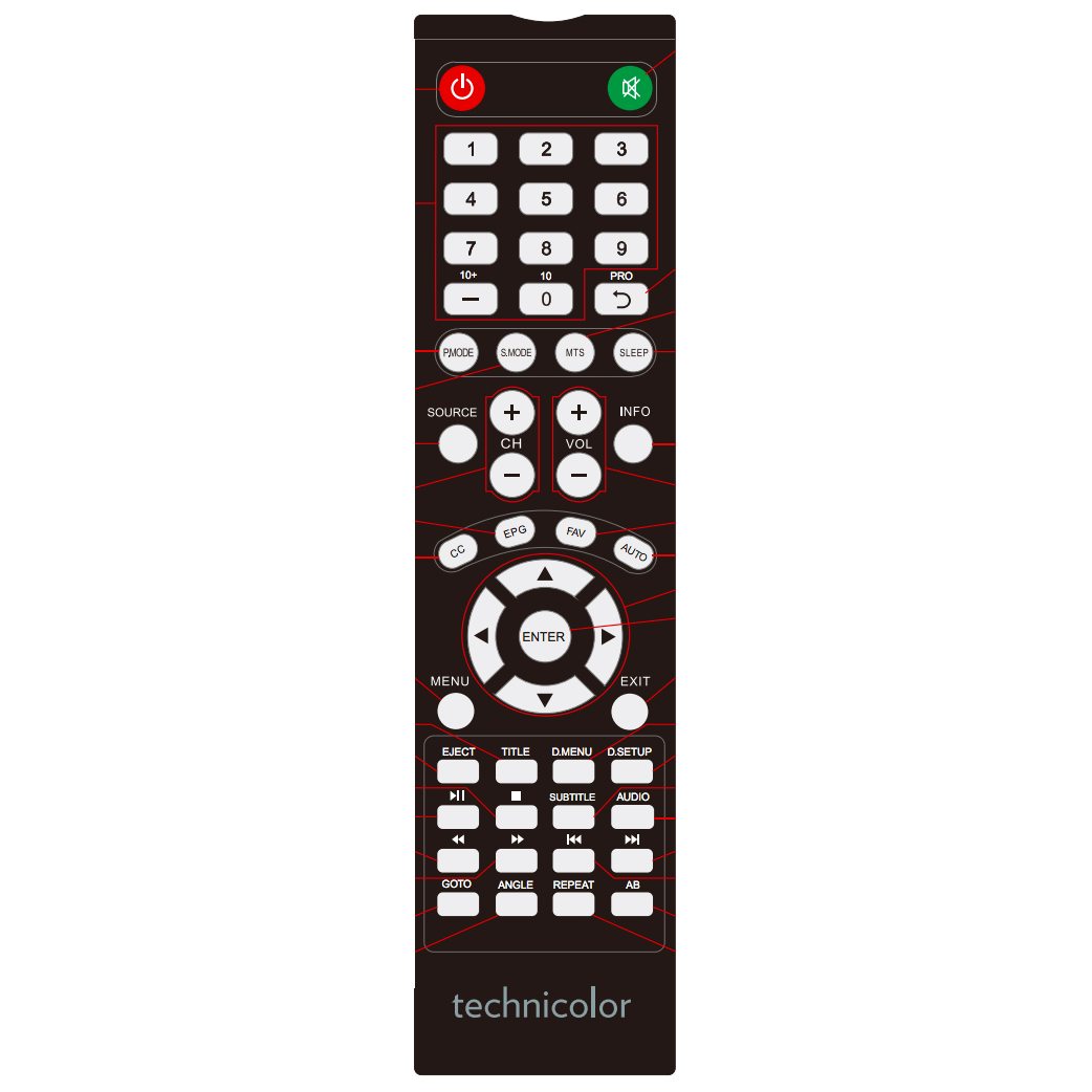 Technicolor TCV2480Arem TV/DVD Remote Control