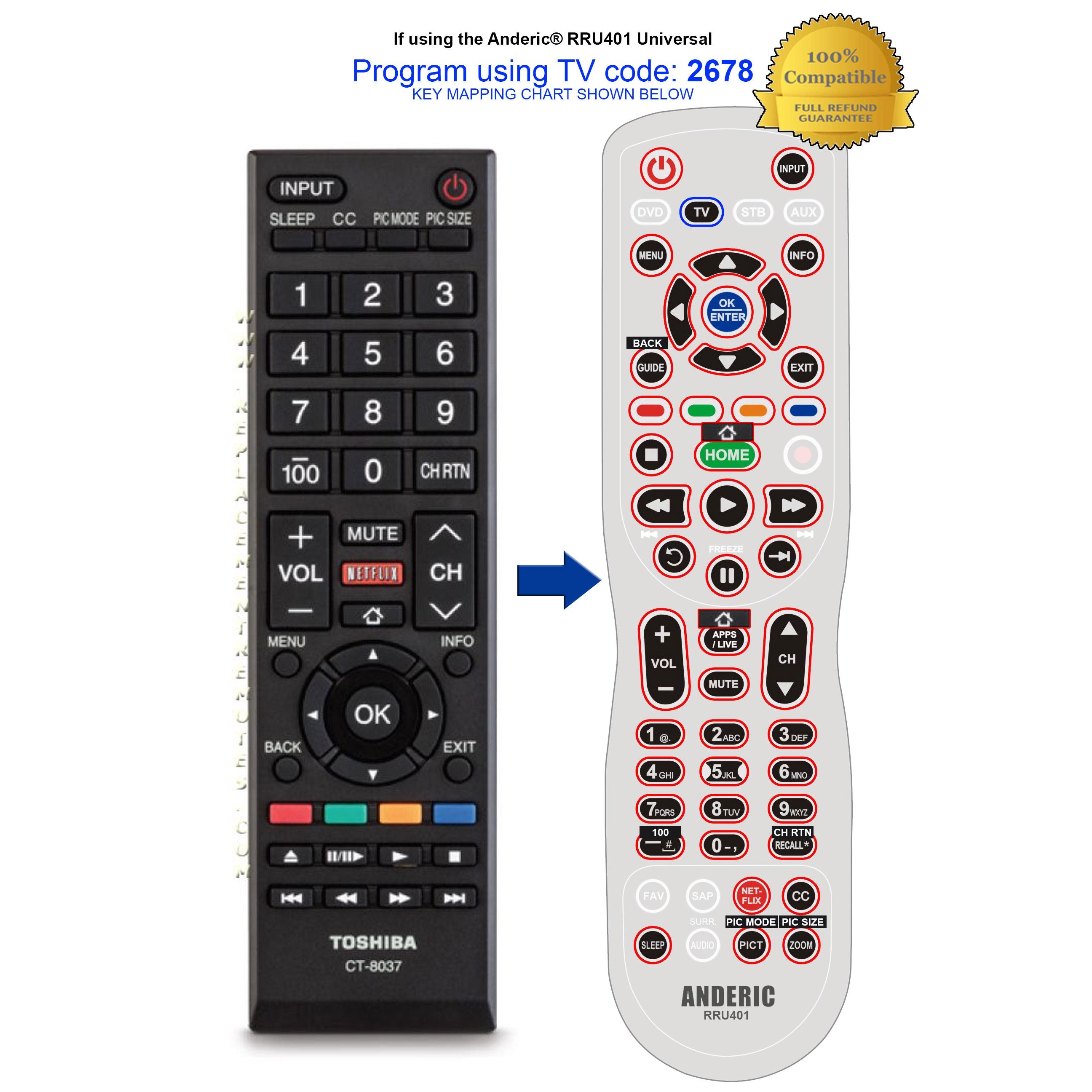 Toshiba CT8037 TV Remote Control