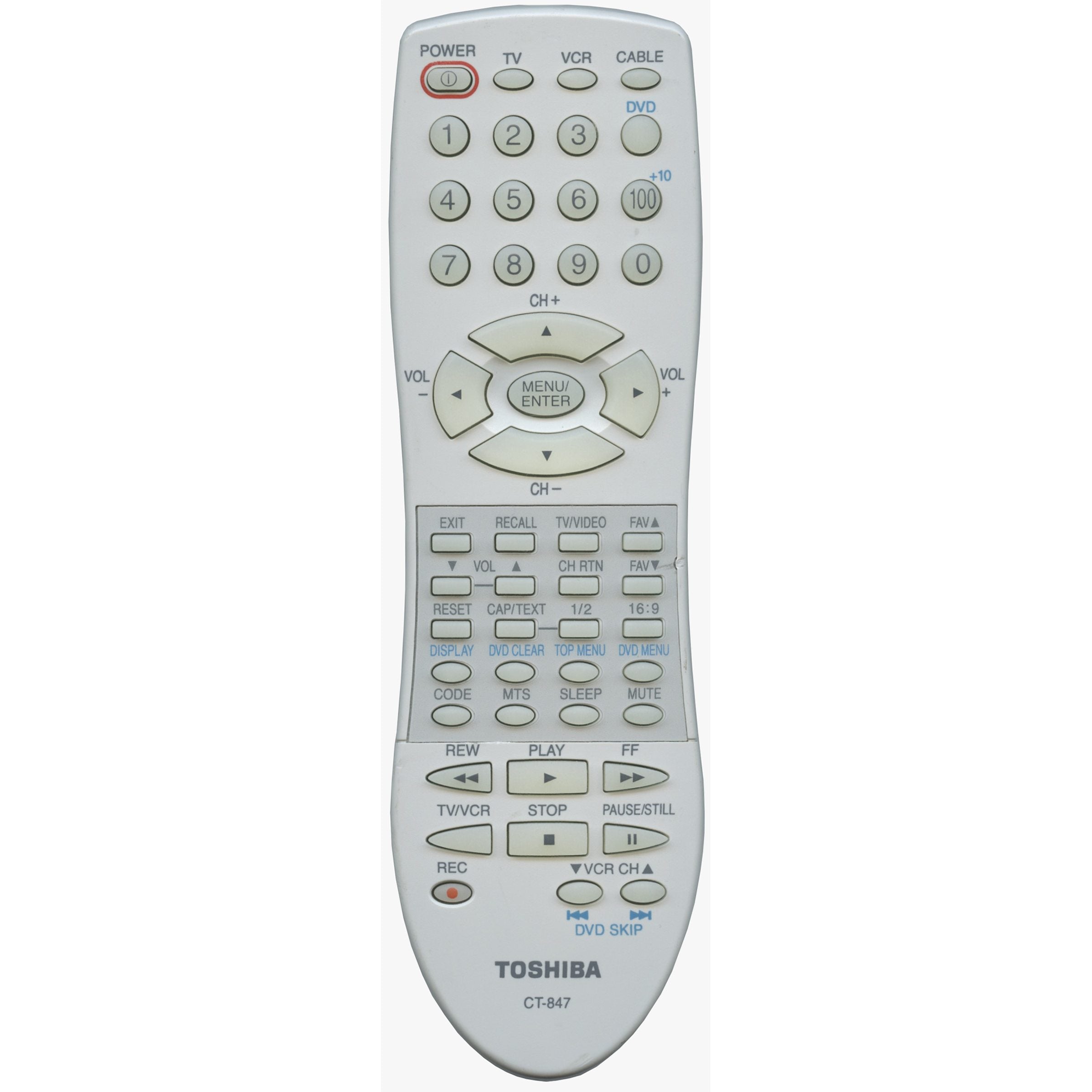 Toshiba CT847 TV/VCR Remote Control