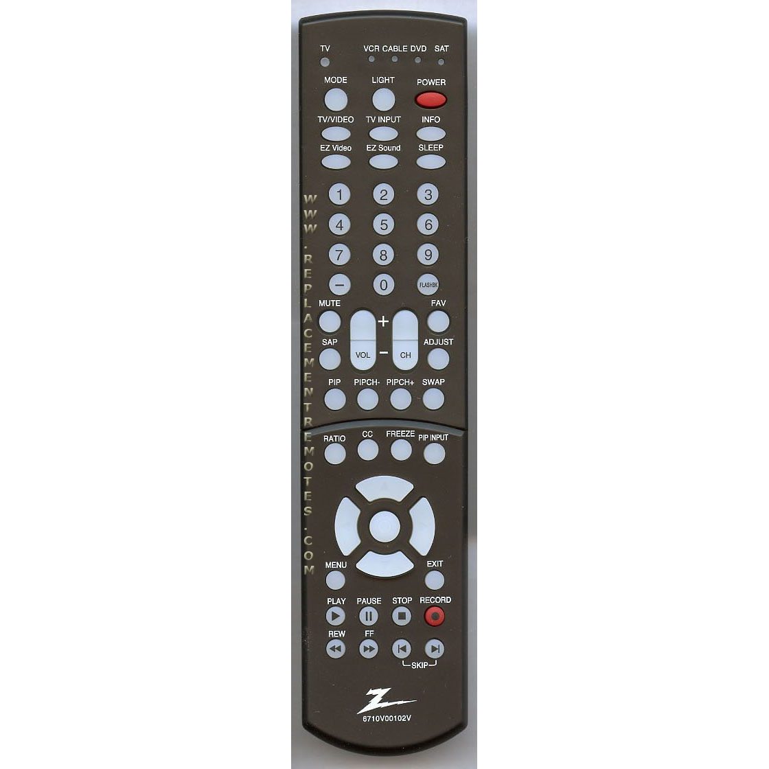 Zenith 6710V00102V TV Remote Control