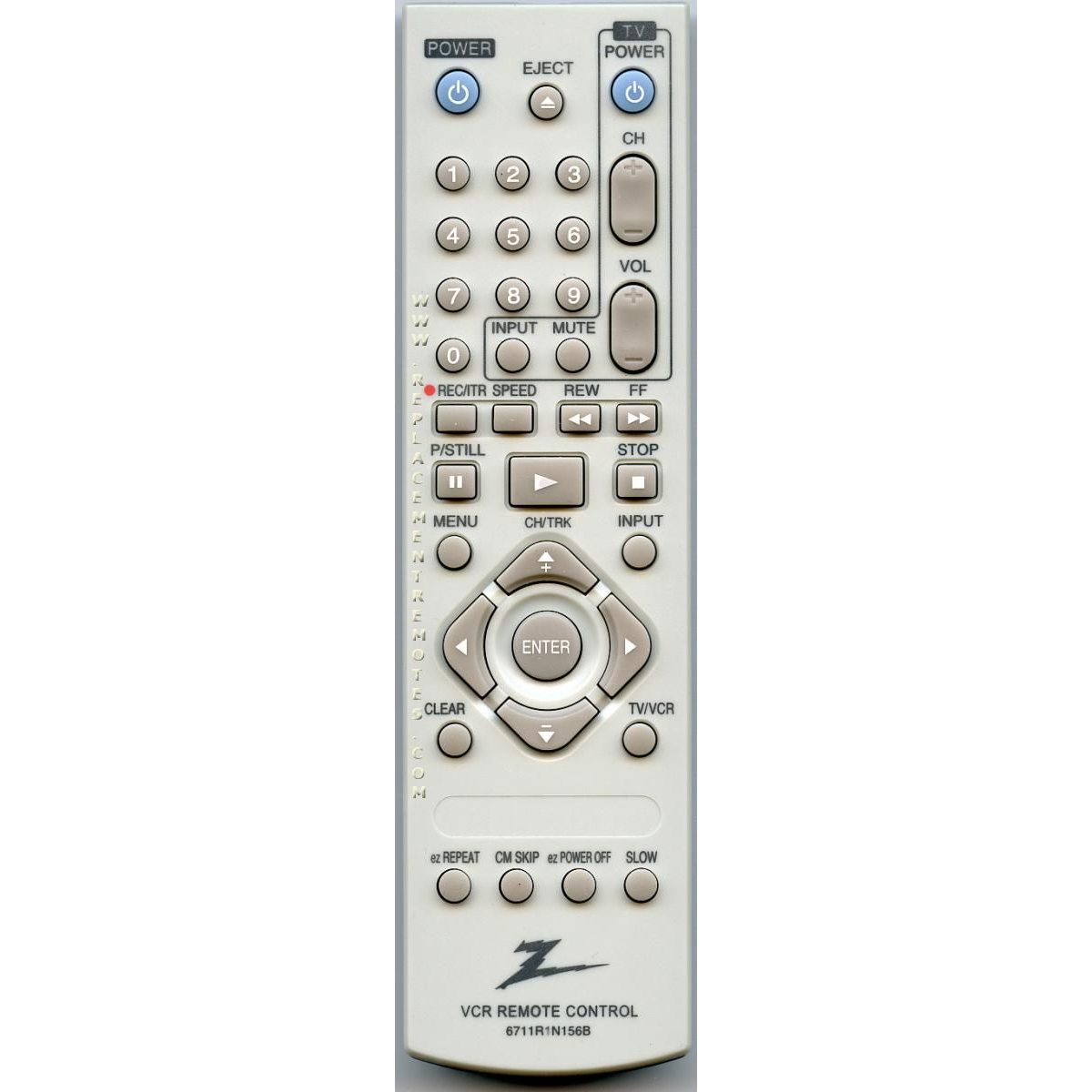 Zenith 6711R1N156B VCR Remote Control