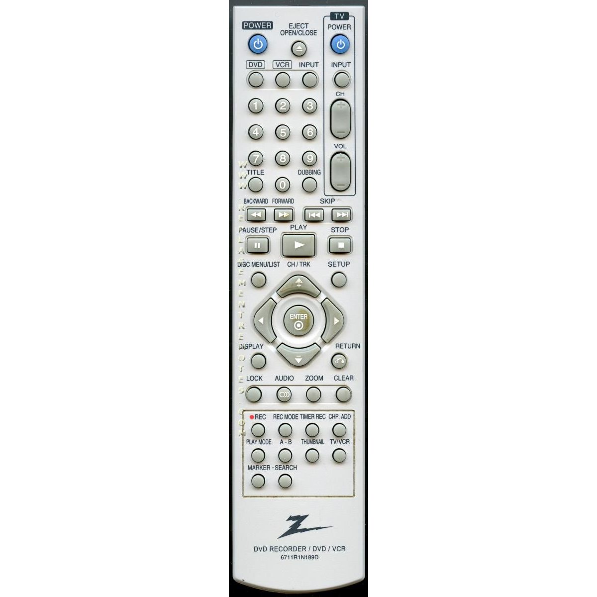 Zenith 6711R1N189D DVD/VCR Remote Control