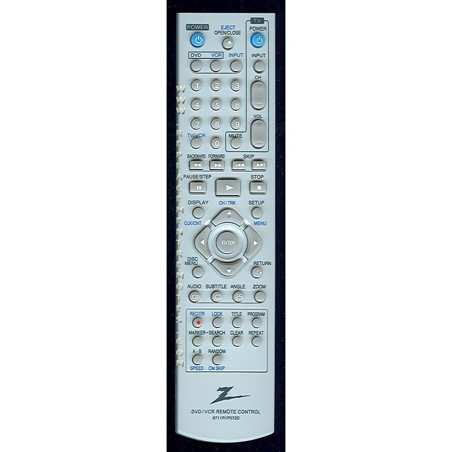 Zenith 6711R1P072D DVD/VCR Remote Control