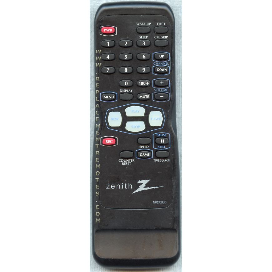 Zenith N0242UD VCR Remote Control