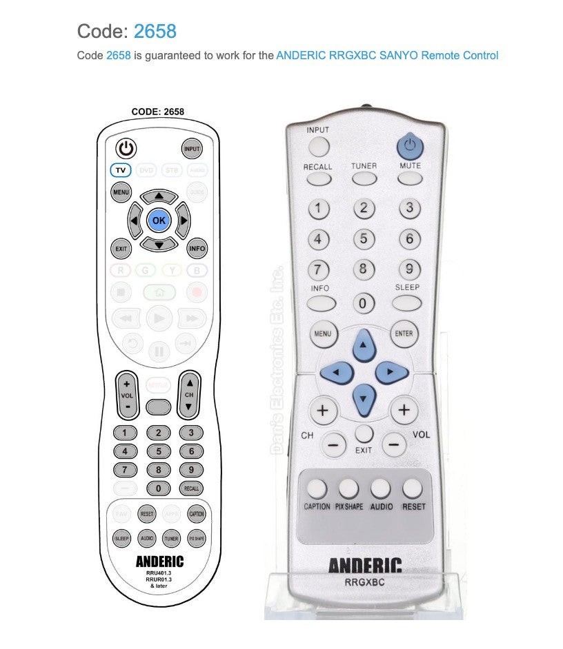 RRGXBC Remote Control for Sanyo TVs