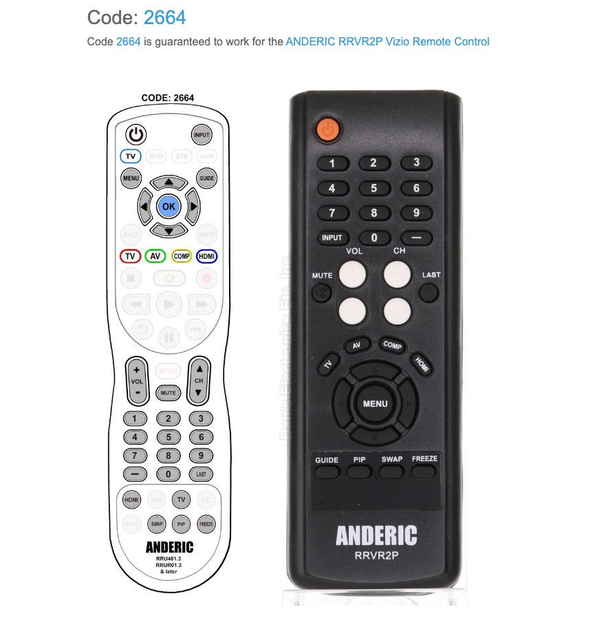 RRVR2P Remote Control for Vizio® TVs